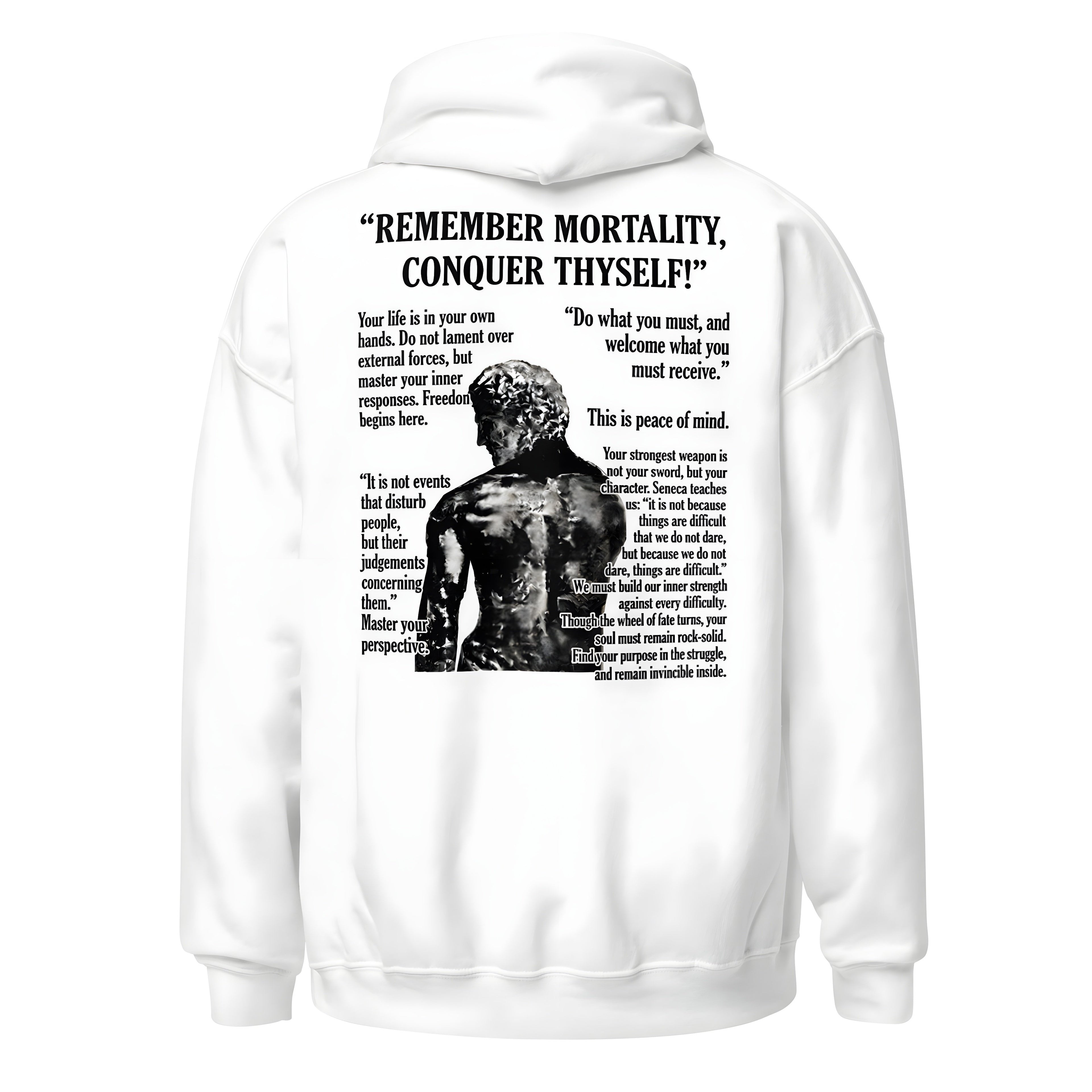 White KryptClothing Logos hoodie, unisex heavy blend T-shirt with a printed logo on the back, casual and comfortable fit.