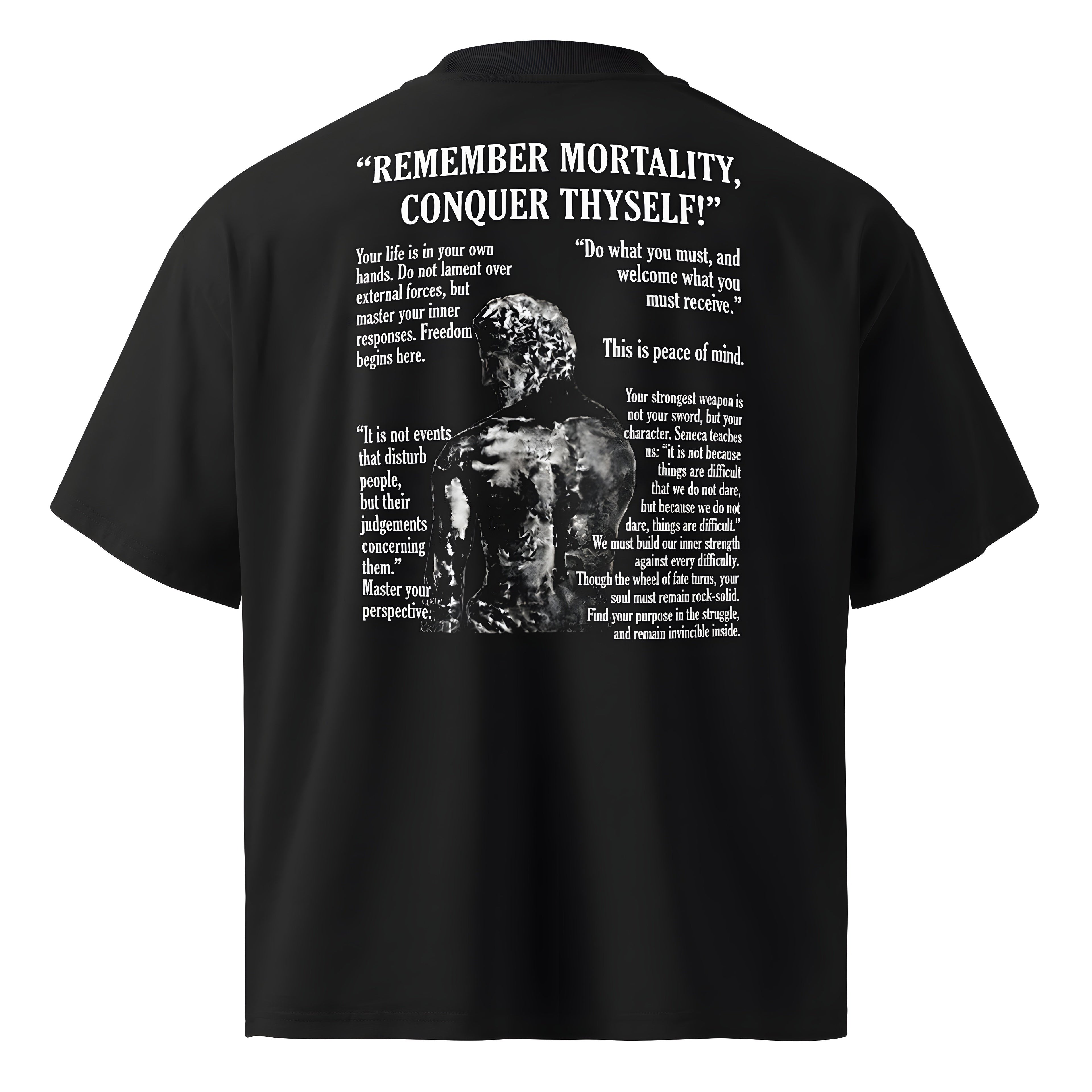 KryptClothing Logos Oversized T-shirt in black, unisex organic high-neck design, back view showcasing relaxed fit and bold logo print.