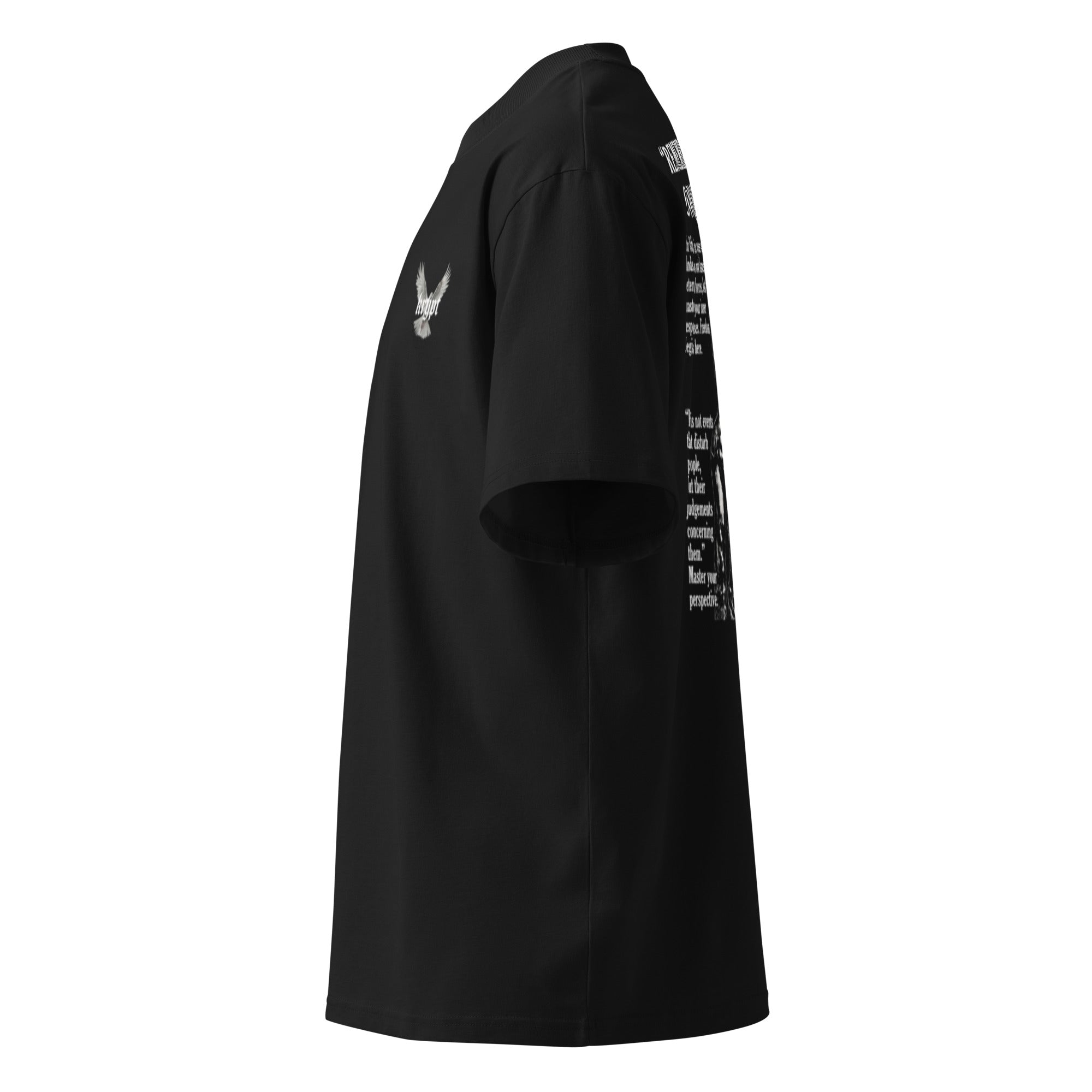 KryptClothing Logos Oversized T-shirt in black, unisex organic high-neck design with bold logo print on front.