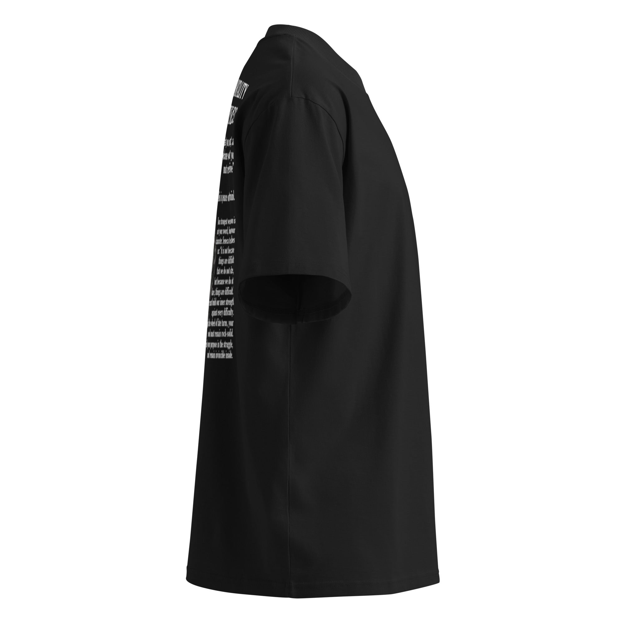 Black KryptClothing Logos Oversized T-shirt with high neckline, unisex organic cotton, relaxed fit, and bold logo design.