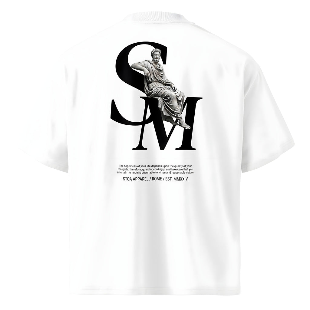 KryptClothing Ethos Oversized T-shirt, unisex white organic high-neck design, back view showcasing relaxed fit and soft fabric.