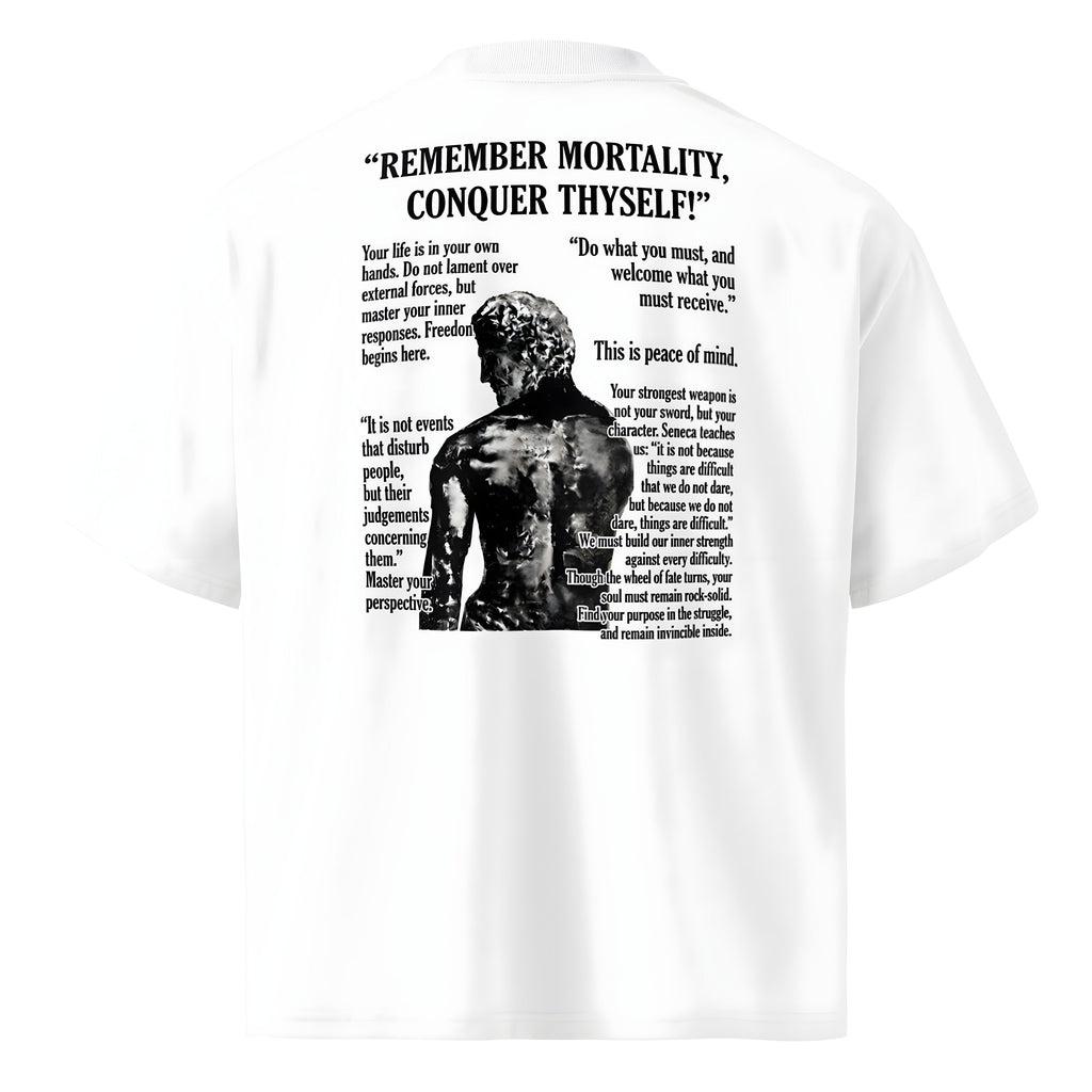 KryptClothing Logos Oversized T-Shirt in white, featuring a high neck and unisex organic cotton design, back view.