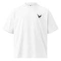 White KryptClothing Logos Oversized T-Shirt with high neck, unisex organic cotton, front view showing bold logo design.