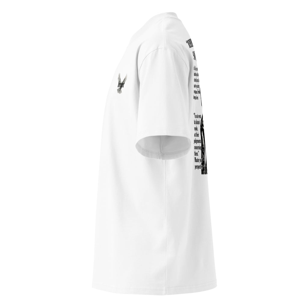 KryptClothing white Logos Oversized T-Shirt featuring a high-neck design and unisex fit, with a bold logo graphic on the front.