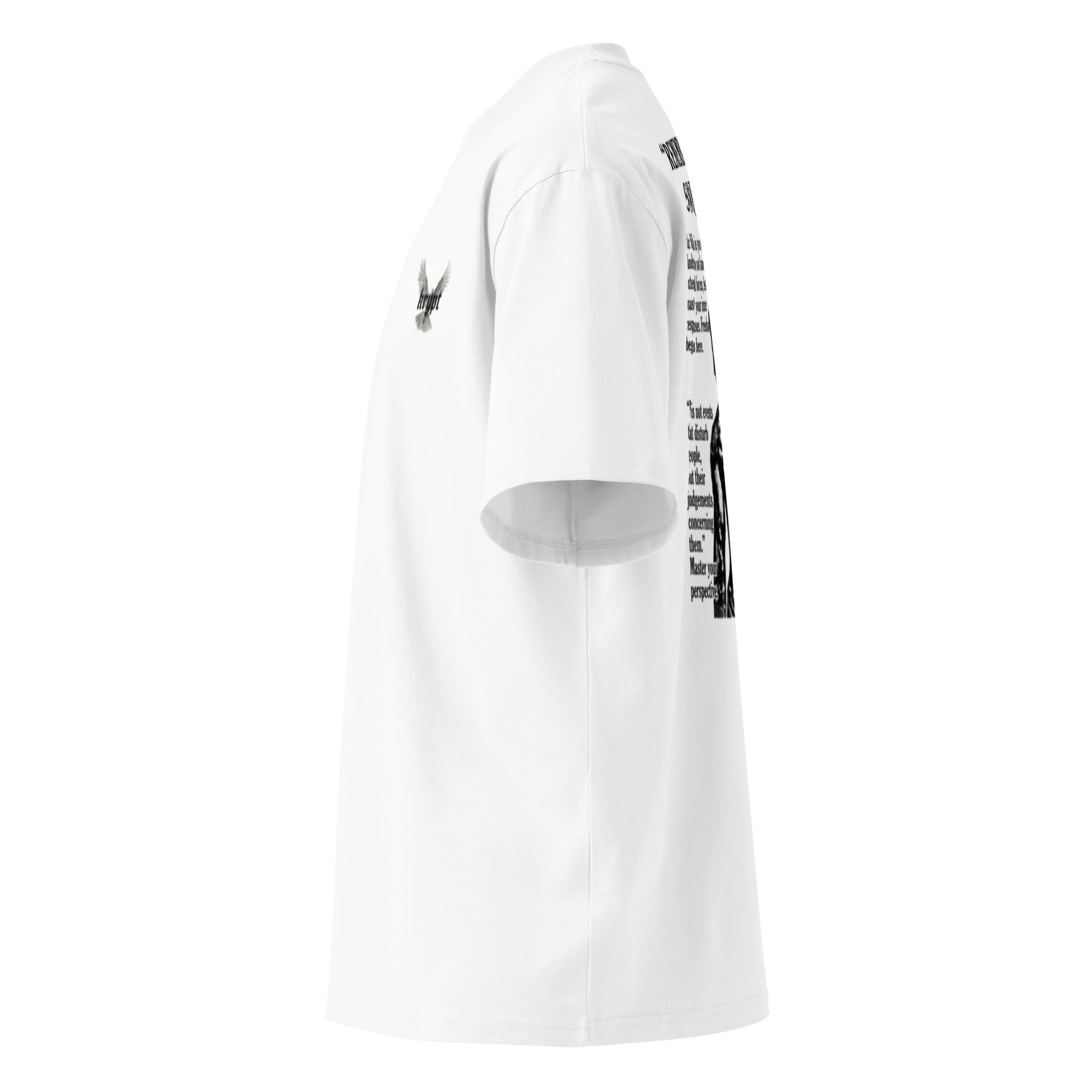KryptClothing white Logos Oversized T-Shirt featuring a high-neck design and unisex fit, with a bold logo graphic on the front.